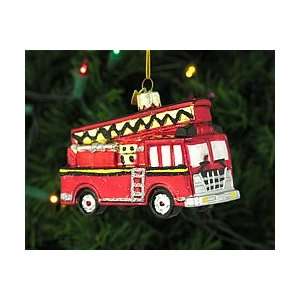 Pack of 8 Glass Blown Red & Yellow Fire Engine Trucks Christmas 