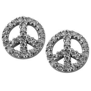   Sterling Silver Cubic Zirconia Peace Sign Stud Earrings Jewelry