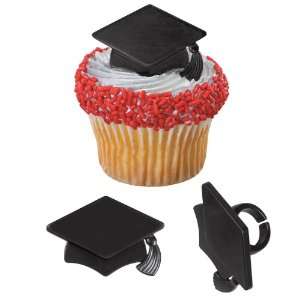 Graduation Cap Black   Cake Pick Rings (12) Party Supplies  Toys 