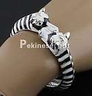 2012 New White Mouth Enamel Stripe 2 Animal Zebra Head Cuff Bracelet 