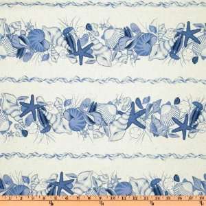   Seashell Stripe White/Blue Fabric By The Yard Arts, Crafts & Sewing