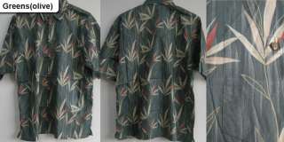   Hawaiian Casual Shirts Bamboo Tropical leaf Print Button resortwear