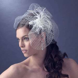 Feather Floral Blusher Cage Veil Wedding Headpiece  