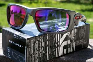 New OAKLEY Scalpel Mens Sunglasses Dark Grey + Positive Red Iridium 