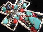   cowgirl multi stone turquoise beads cross faith pendant 4 necklace