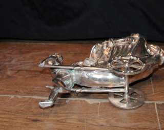 Silver Plate Cherub Chariot Figurine Signed Rouseau  