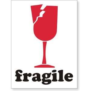  Fragile (with cracked wine glass) Coated Paper Label, 3 x 