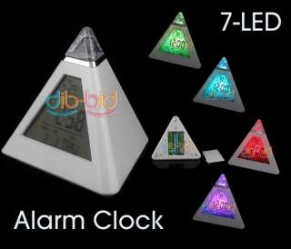 LED Color Pyramid Digital LCD Alarm Clock Thermometer  