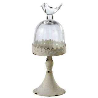 VINTAGE Parisian Pedestal GLASS BIRD CLOCHE Bell Jar Dome Cake Display 