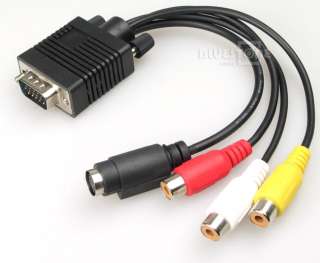 PC Computer VGA to TV S Video RCA AV 3 Adapter Cable  