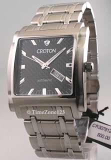 MENS CROTON STEEL AUTOMATIC DAY DATE WATCH CR307812SSBK  