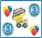 Dump Truck Happy 3rd Birthday Construction Mylar 32 Balloon Set 