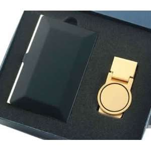 Gold Money Clip & Black Business Card Case Set