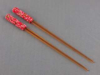 Coral Pink beaded hair chop sticks picks pins 7.5 long seed bead 
