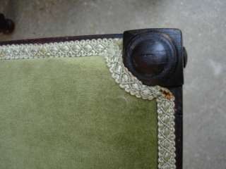 Antique English DARK Oak Barley Twist Bench Stool Green Upholstery 