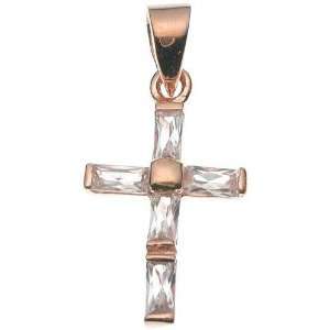  18K Rose Gold on 925 Silver Cross CZ Pendant Jewelry