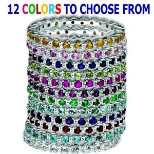 Stackable Expression Birthstone Eternity Stackable Ring Band 12 Colors 
