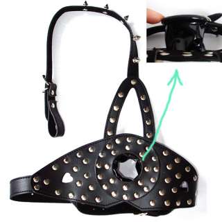 TOP Leather Studded Steel Mouth/Head O Ring Hole Gag  