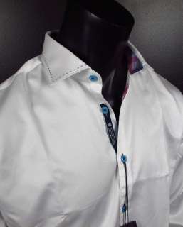 Mens Shirt STONE ROSE Bright White Red Rivet Collection MIA 700 Button 