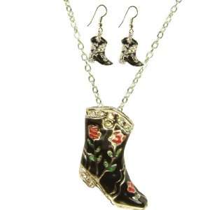  Floral Boot Pendant Necklace and Earrings Set Jewelry