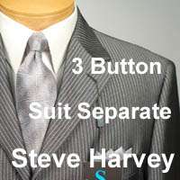 46L STEVE HARVEY Dark Gray Striped SUIT SEPARATE 46 Long Mens Suits 