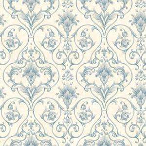 Blue and Cream Victorian Scroll Wallpaper Double Rolls  