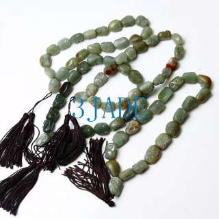 Hand Carved Natural Nephrite Jade River Pebbles 18 Arhats Prayer Beads 