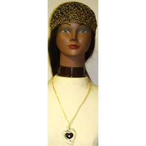  Hand Crocheted Gold Metallic Gimp and Black Chenille Tweed 