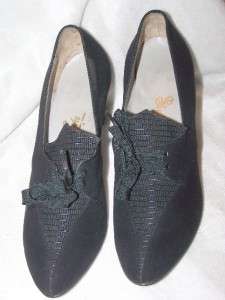   WWII Deco 1940s Black Suede Leather Rockabilly WITCH Platform Shoe 7AA