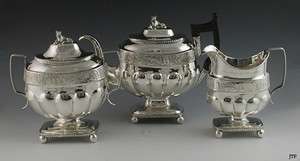 3p JOHN WOLFE FORBES AMERICAN COIN SILVER TEA SET c1815  
