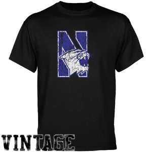  NCAA Northwestern Wildcats Black Distressed Logo Vintage T 