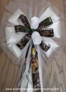 WHITE ROSES MOSSY OAK BREAK UP Pew Bows for Occasions  