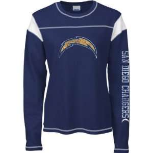  Diego Chargers Womens Navy Giant Logo Too Long Sleeve Waffle Thermal