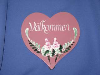 VALKOMMEN SWEDISH ART ROSEMALING WOODEN HEART WELCOME  