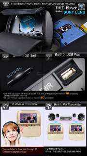   Tan/Black Leather Car Pillow Headrest DVD Monitor IR/FM/USB E23  