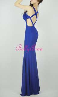 Sexy Open Cross Back Luxury Prom Party Evening Gown Bridesmaid Long 