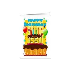  birthday cake with candles   happy 55th birthday Card 