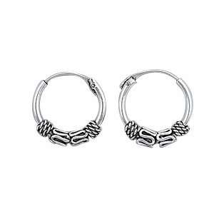  Sterling Silver Stylish Design Bali Hoop Earrings 16MM 