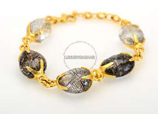  Yellow Gold & Black Rutilated Quartz Bracelet   Amazing Stones  