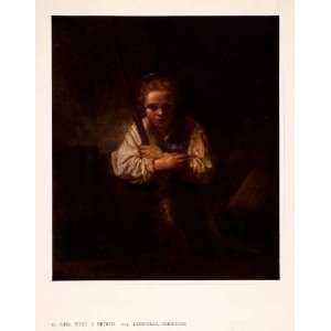  1942 Tipped In Print Rembrandt Art Girl Child Broom 