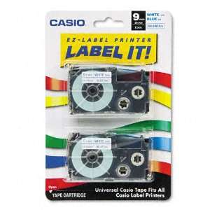 Casio® Tape Cassettes for KL Label Makers, 9mm x 26ft, Blue on White 