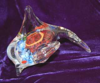 End of the Day Blown Art Glass Dolphin Fish Red Yellow Blue White 