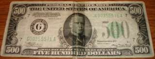 1934 A US $500 Bill Five Hundred Dollar Note Unites States of America 