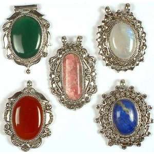  Lot of Five Gemstone Pendants(Green Onyx, Rainbow 