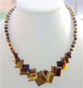 African Roar Natural Tigers Eye Gemstone Beads Pendant Necklace 17 