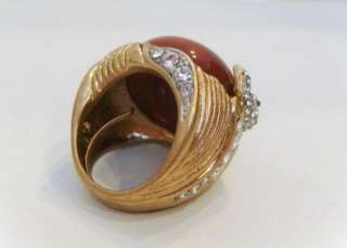   COUTURE Gold Antique Bird Large Agate Cocktail Vintage Ring  