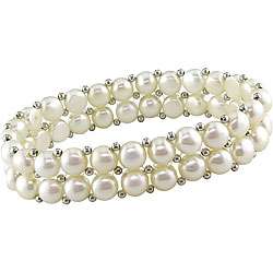   and Silver Bead 2 row Elastic Bracelet (6.5 7 mm)  