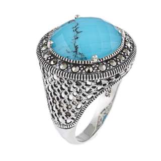 MARC Sterling Silver Crystal, Turquoise and Marcasite Ring   