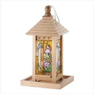  Wood and Painted Glass Bird Feeder Patio, Lawn & Garden