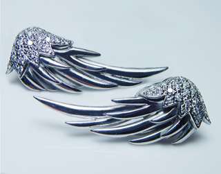   Angel Wings Earrings 18K White Gold 14gr HEAVY Omega Estate Jewelry